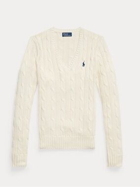Polo by Ralph Lauren Ivory Cable‑Knit V‑Neck Sweater